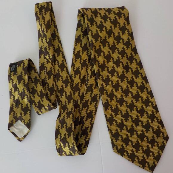 La Bella Collection Classic Brown Gold Neck Tie Houndstooth Pattern Vintage - Picture 9 of 9